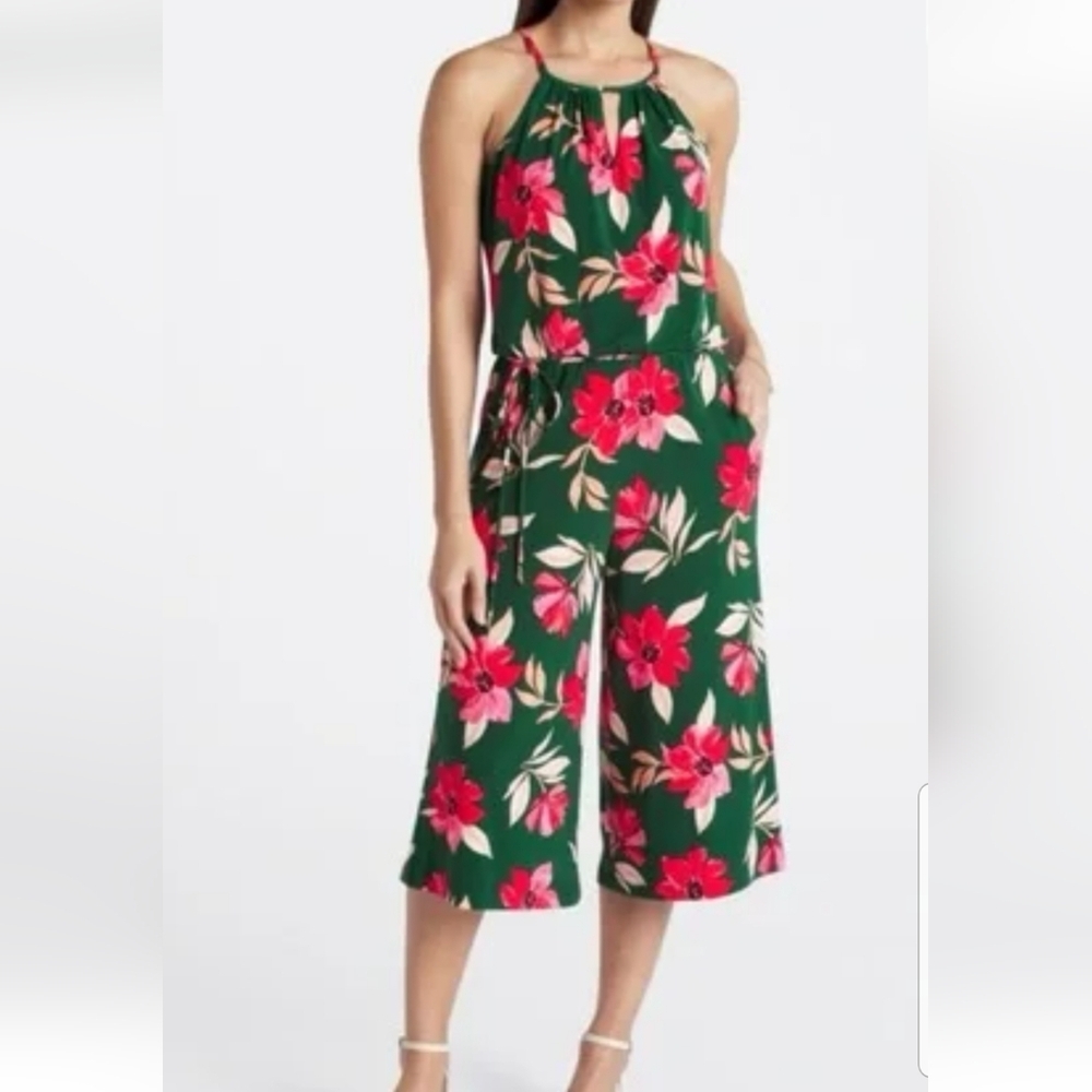 Maggy London Lottie Floral Halter Neck Crop Jumpsuit Size 10 NWT